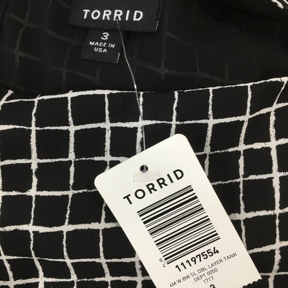 NWT TORRID Black White Grid Print 2 Ply High Low Hem Layer Tank Top - Picture 2 of 10